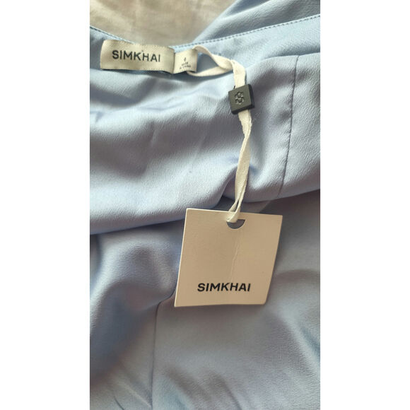 Jonathan Simkhai Hansel Halter Neck Blue Satin Midi Dress Size 6 - Picture 6 of 7